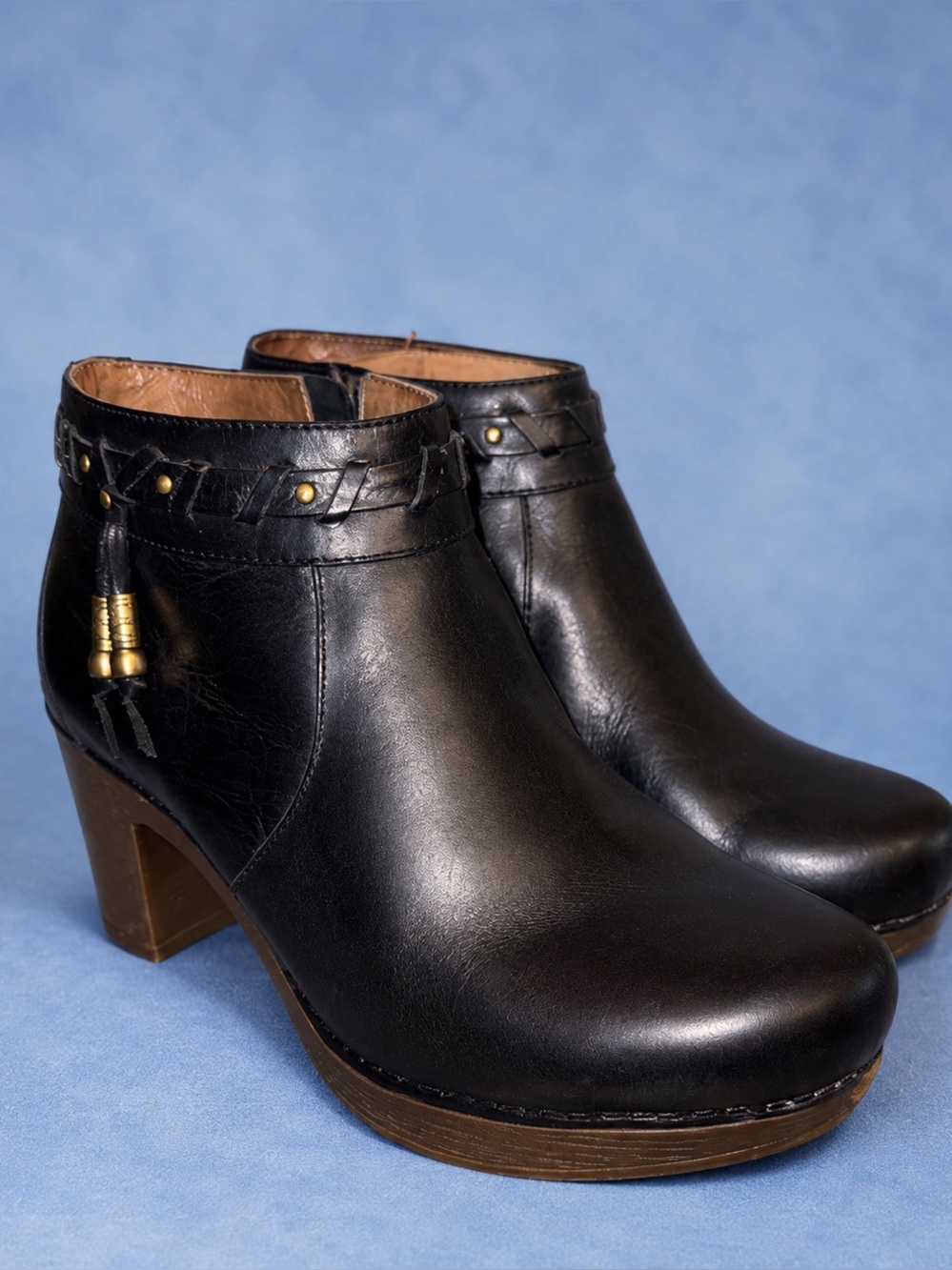 ✨ Dansko Dabney Black Leather Ankle Booties Clog Heel EU 39 US 8.5 9 Comfort